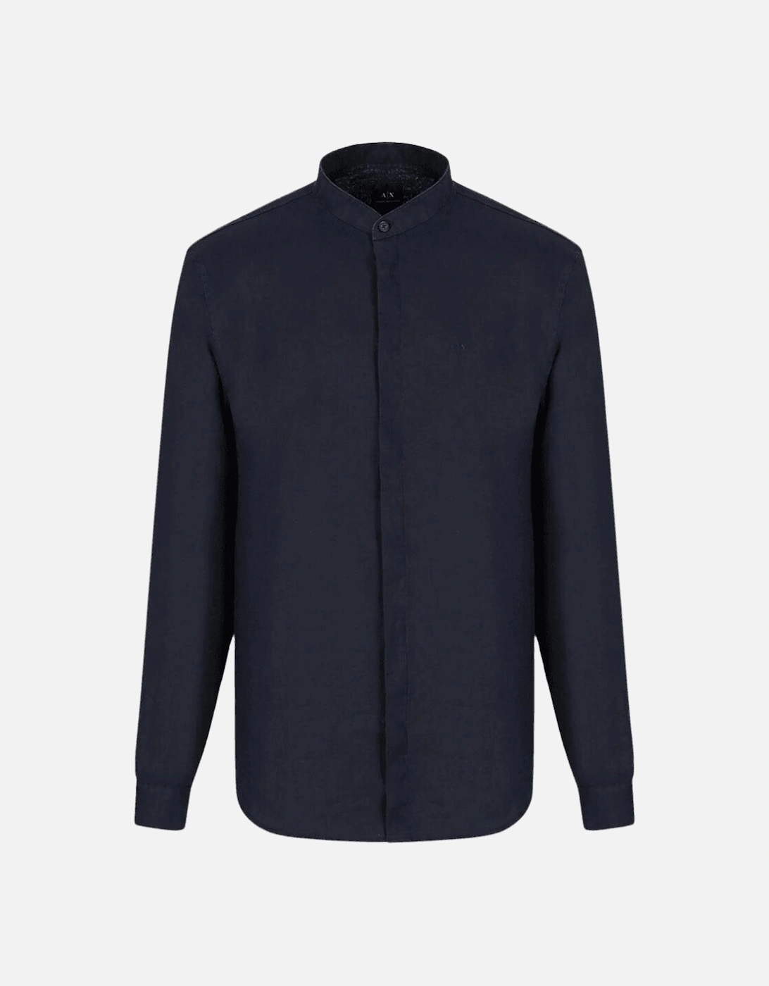 Armani Exchange Men's Grandad Collar Linen Navy Shirt - Black - Size: 42/Regular