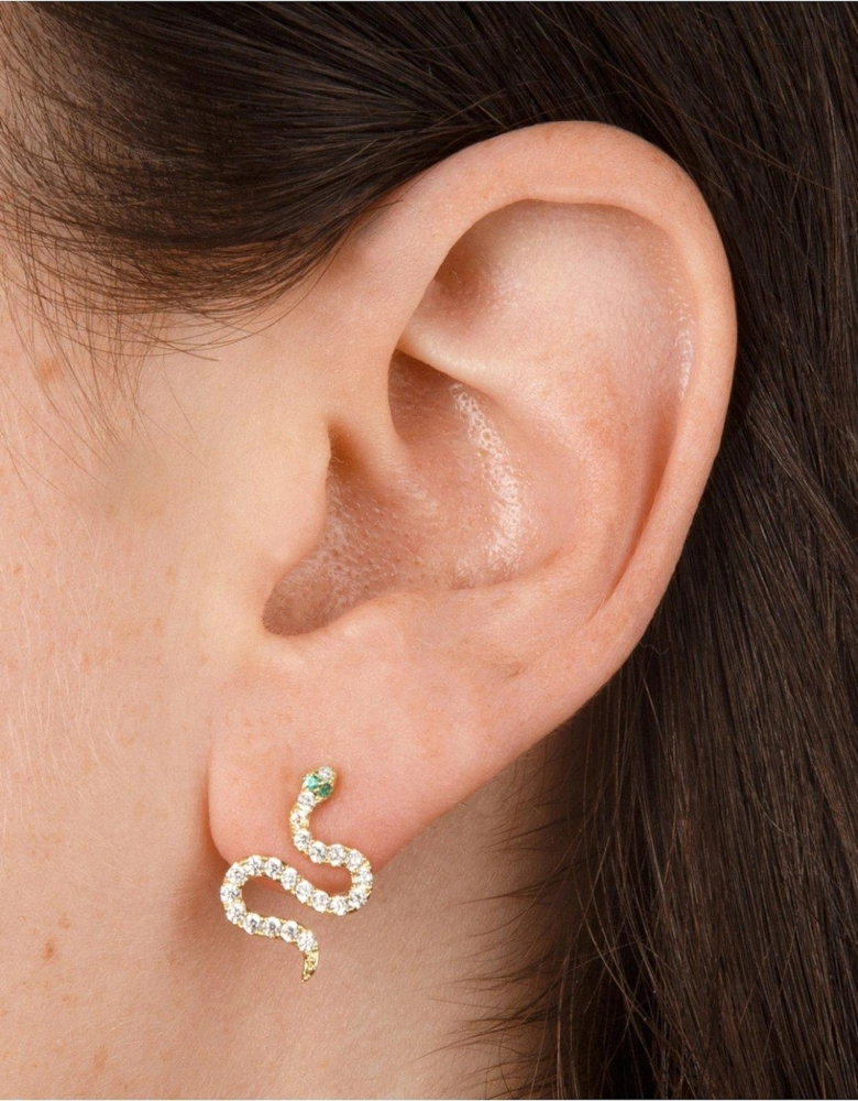 18ct Gold Plated Sterling Silver Snake CZ Stud Earrings