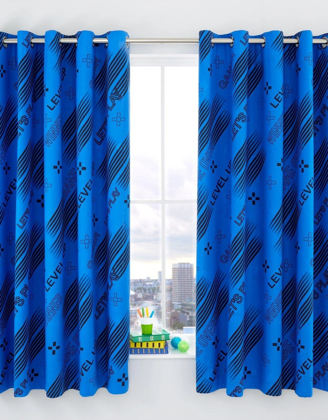 Game Over Reversible Eyelet Curtains - Multi