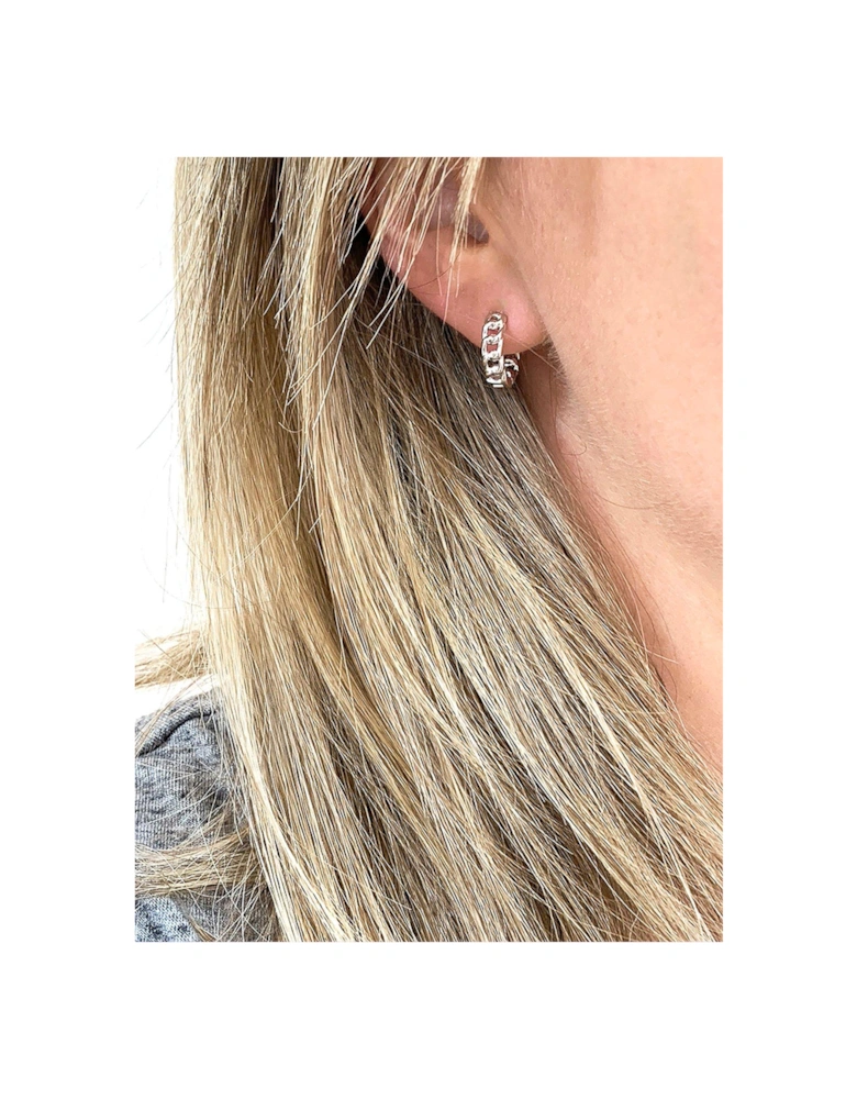 Sterling Silver Interlinking Chain Style Huggie Hoop Earrings