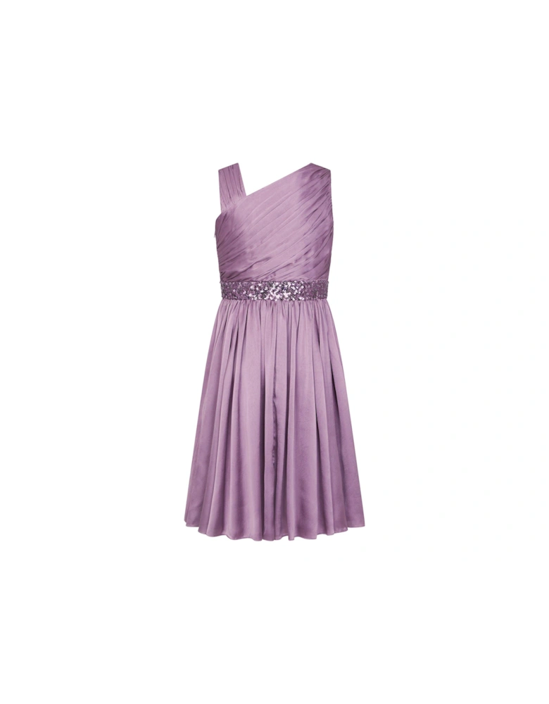 Girls Satin Abigail One-shoulder Dress - Purple