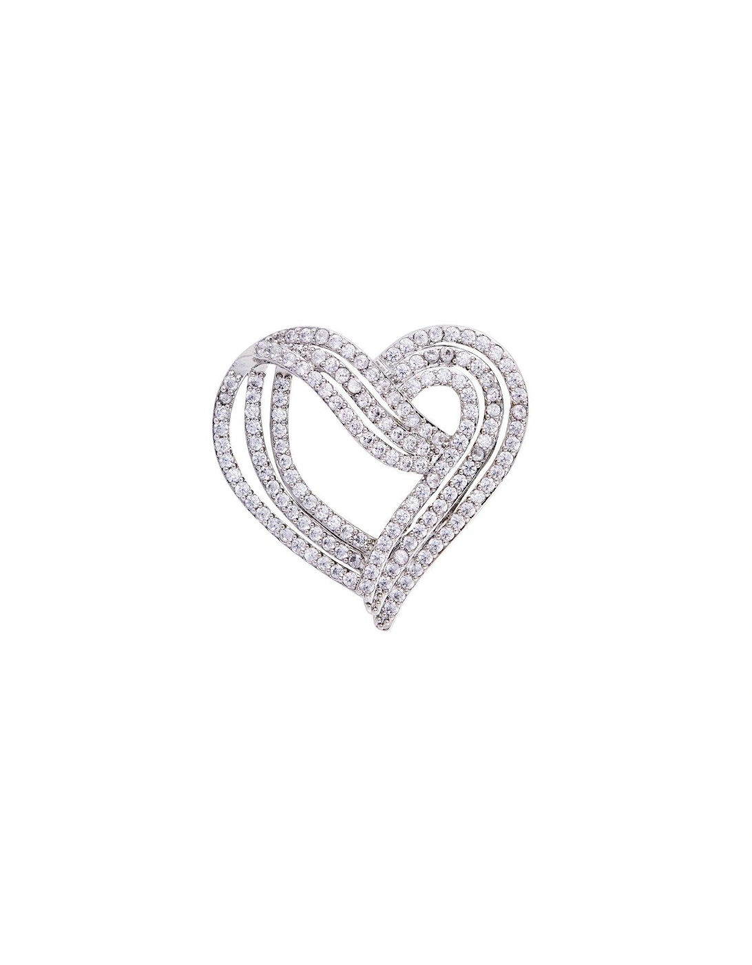 Gift Boxed Rhodium Plate Cubic Zirconia Heart Brooch
