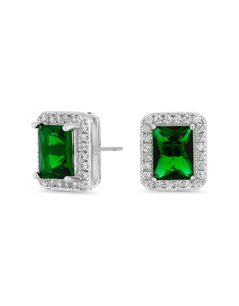 Cubic Zirconia Emerald Stud Earrings