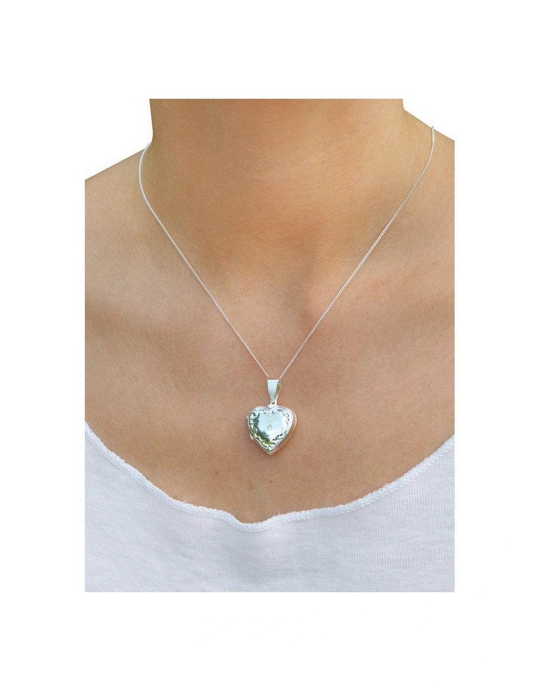 Sterling Silver Cubic Zirconia Heart Locket Pendant Necklace