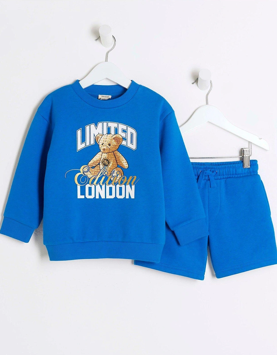 Mini Boys Bear Sweatshirt And Shorts Set - Blue, 6 of 5