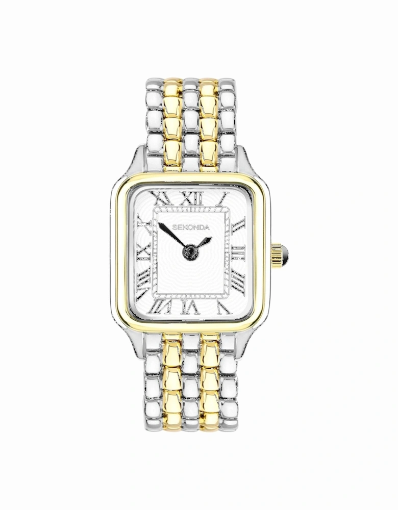 Monica 2-Tone Alloy Bracelet with White Dial Analogue Watch