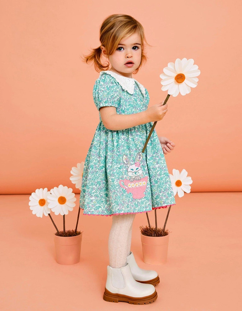 Baby Girls Bunny Teacup Dress - Aqua