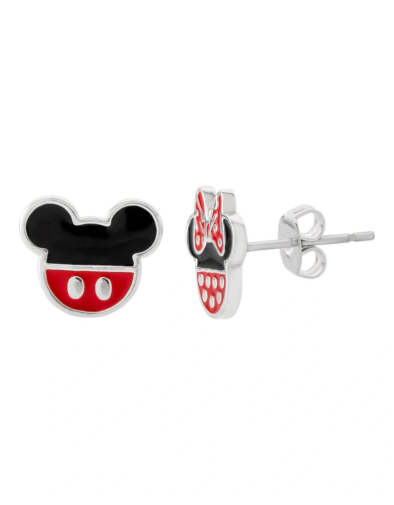 Mickey and Minnie Mouse red and black Silver Plated Enamel Filled Earrings EF00258SL