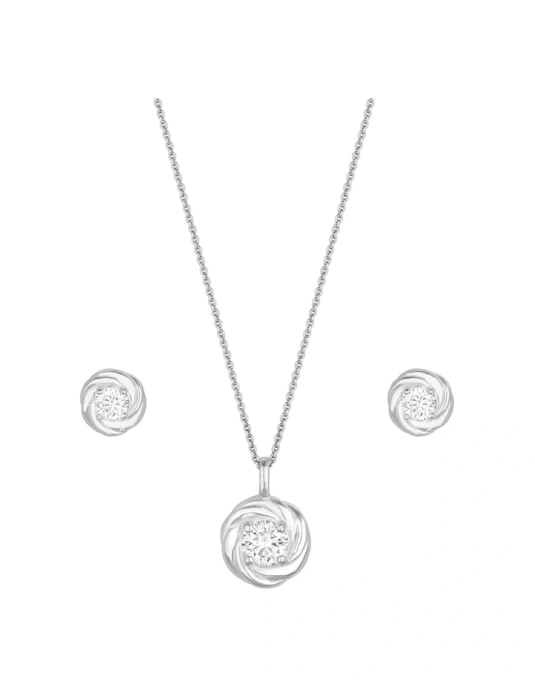 Sterling Silver 925 Cubic Zirconia Knot Set - Gift Boxed