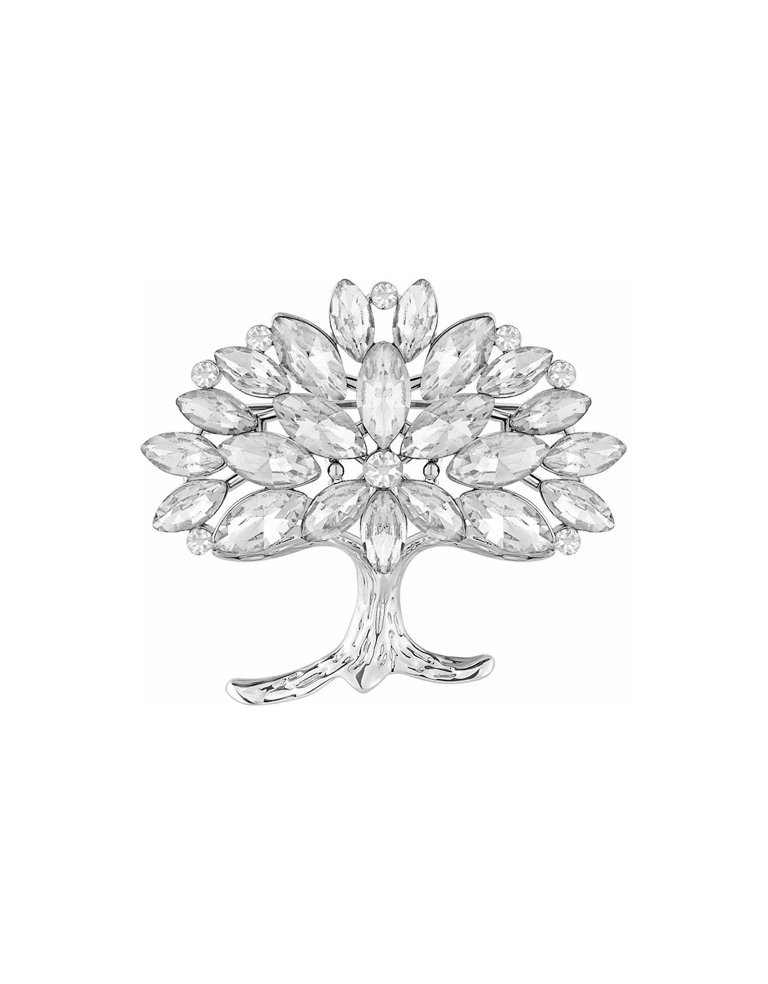 Rhodium Plated Crystal Cubic Zirconia Tree Of Love Brooch - Gift Boxed