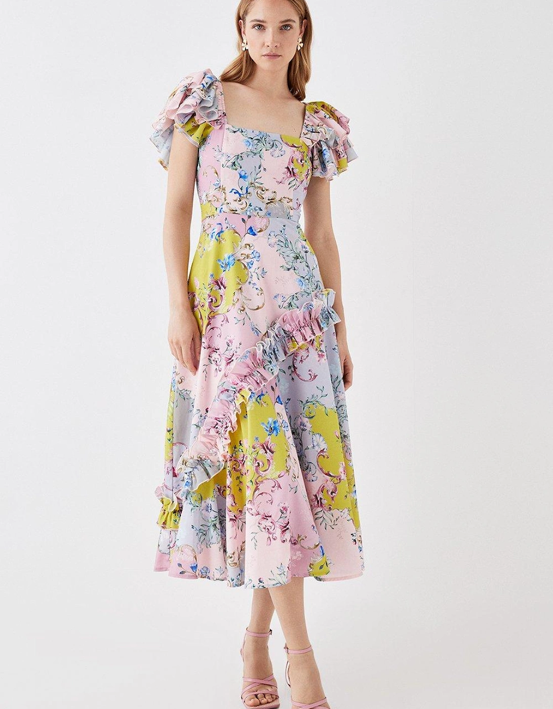 The Collector Frill Sleeve Ruffle Skirt Cotton Midi Dress