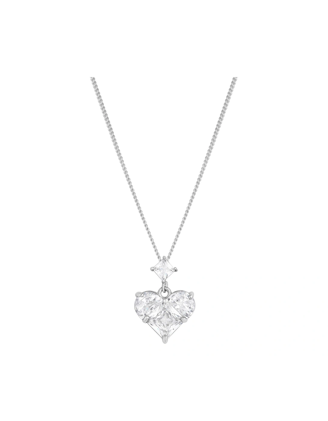 Rhodium Plated Cubic Zirconia Mixed Stone Heart Pendant Necklace - Gift Boxed