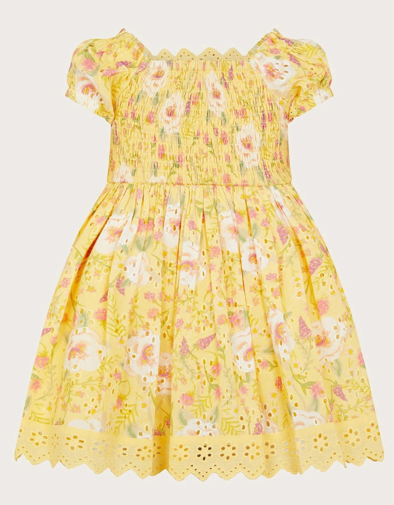 Baby Girls Broderie Dress - Yellow