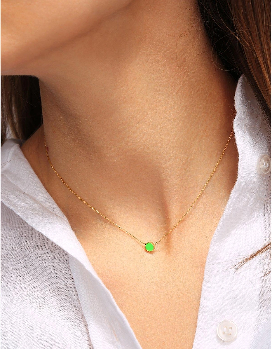 Gold Plated Sterling Silver Green Enamel Dainty Necklace