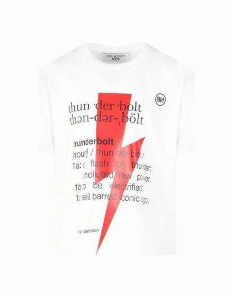Boys White Thunderbolt Text T-Shirt