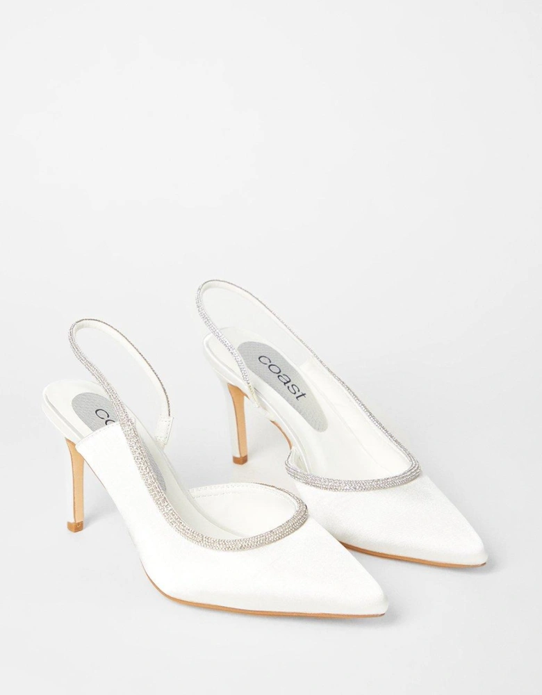 Sabrina Bridal Satin Diamante Trim Slingback High Stiletto Court Shoes