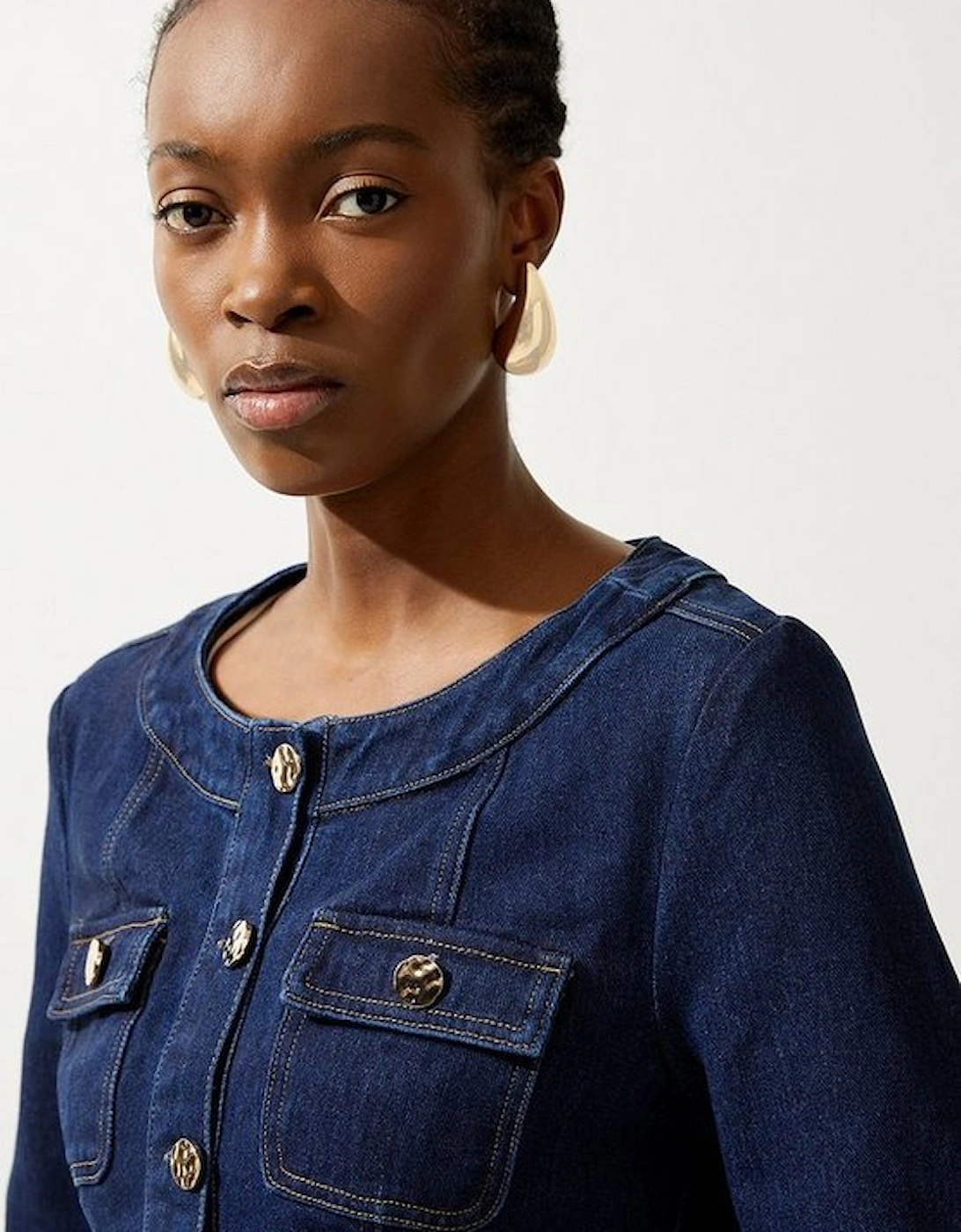 Cropped Denim Pocket Detail Jacket