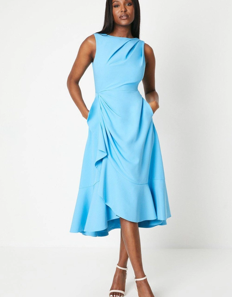 Crepe Ruffle Dress With Low Back