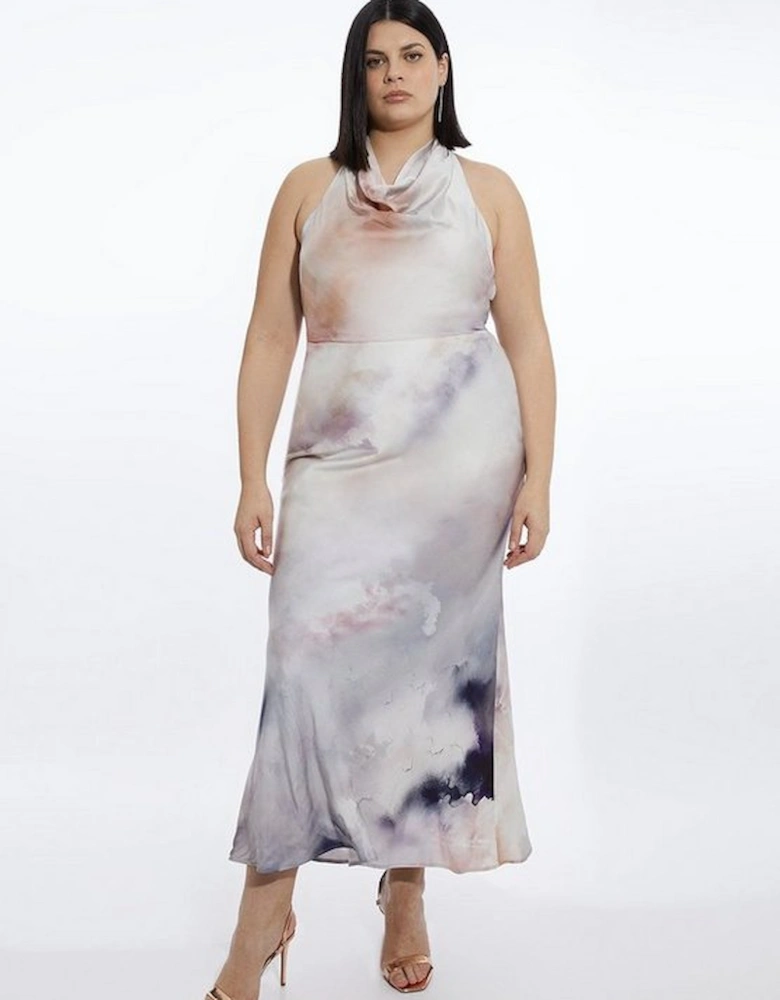 Plus Size Viscose Georgette Cowl Neck Woven Maxi Dress
