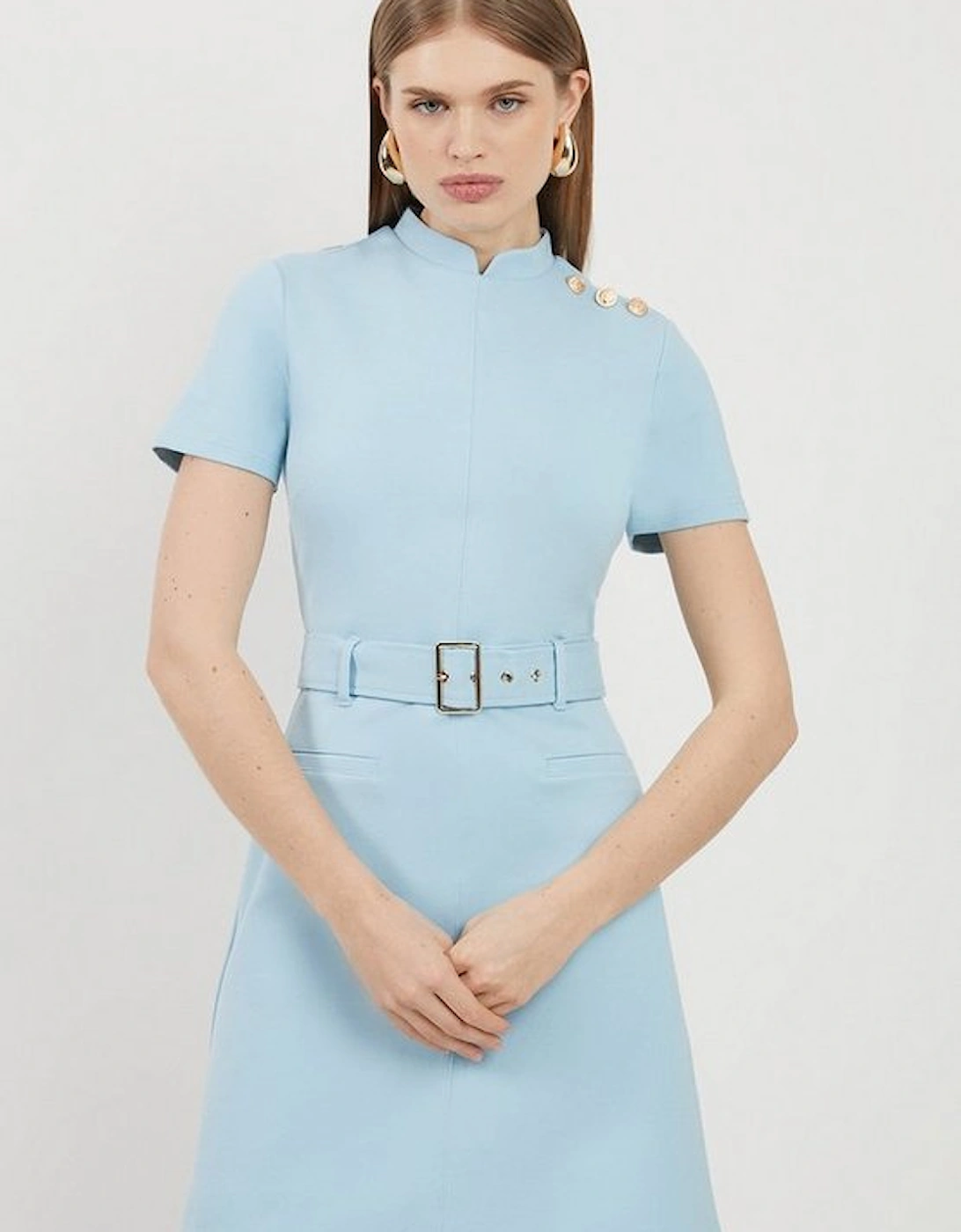 Belted Detail Ponte Jersey Mini Dress, 2 of 1