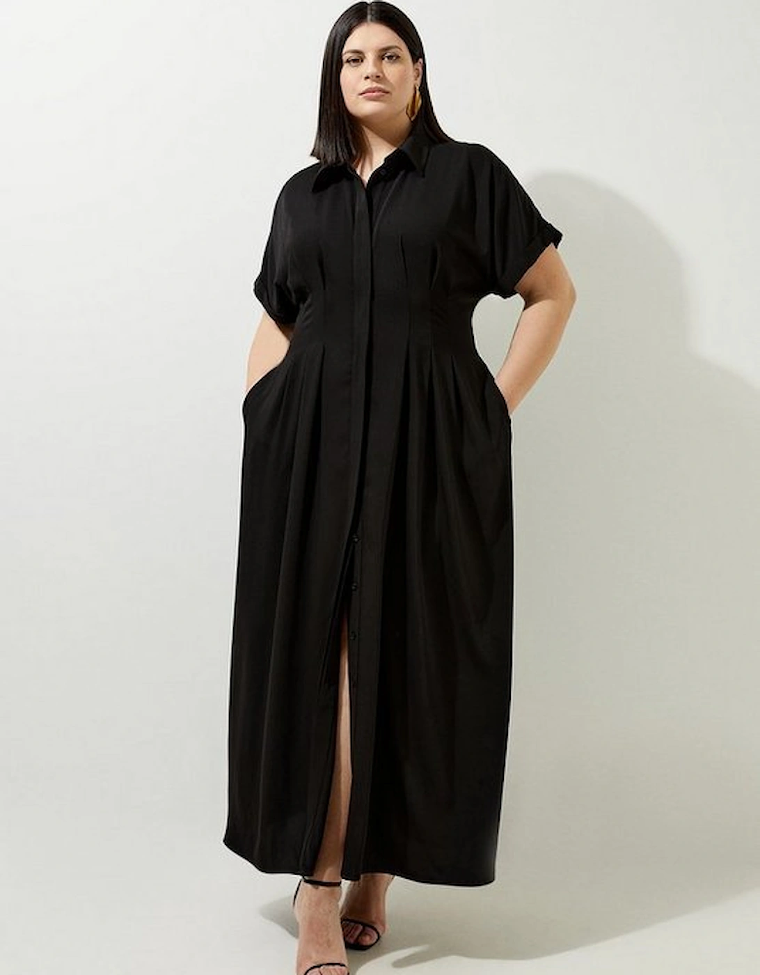 Plus Size Soft Tailored Belted Darted Midi Shirt Dress, 4 of 3