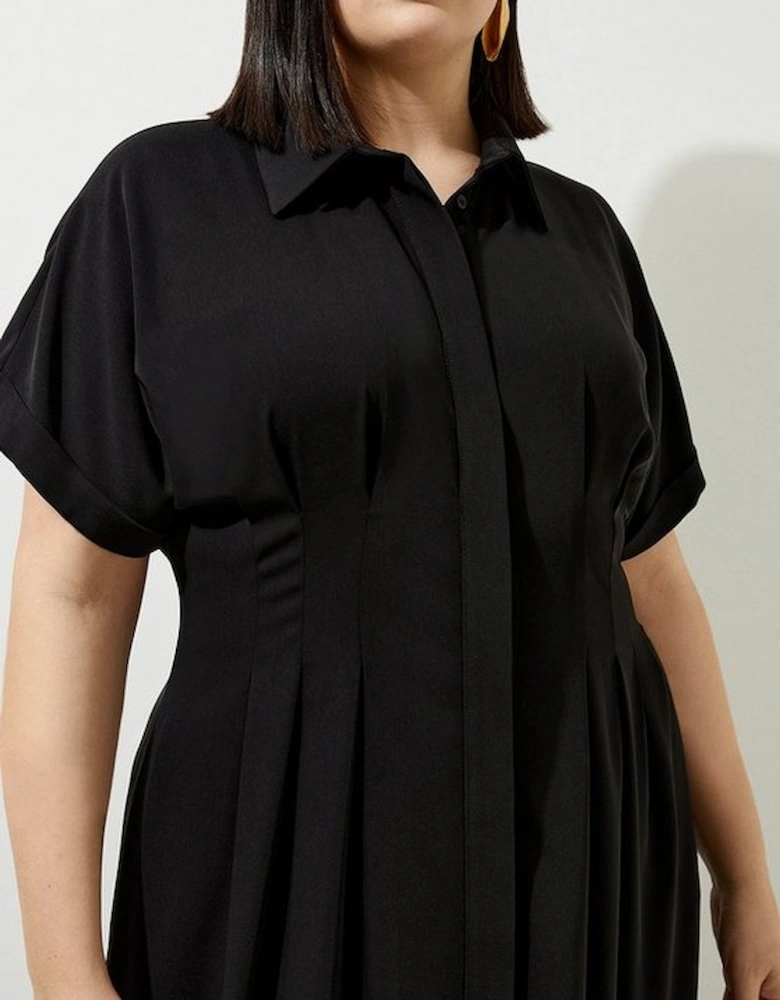 Plus Size Soft Tailored Belted Darted Midi Shirt Dress