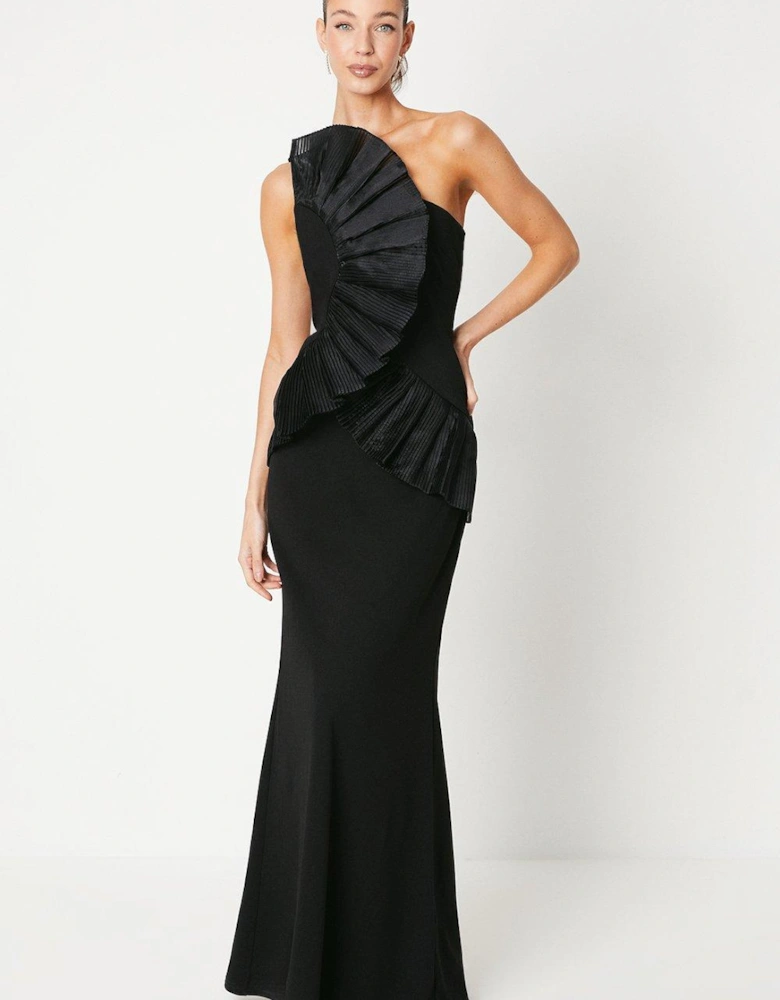 Pleated Front One Shoulder Gown