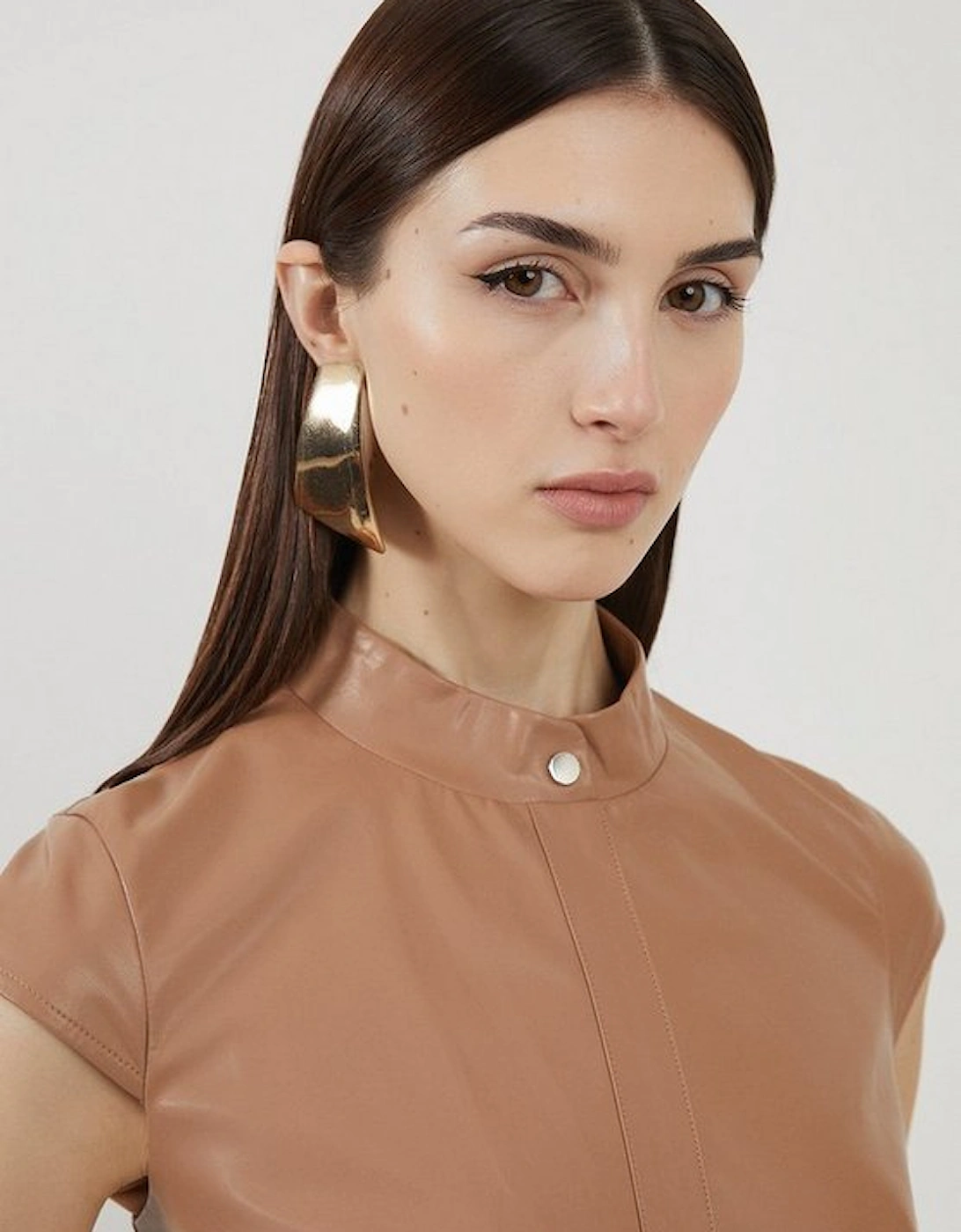 Faux Leather Military Pleat Mini Dress