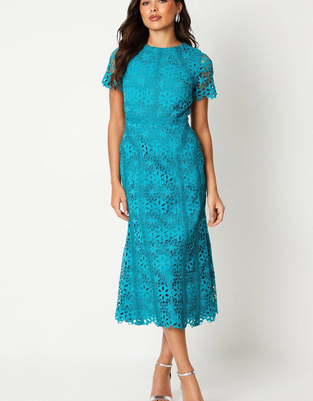 Geo Lace Midi Dress With Angled Trims, 2 of 1