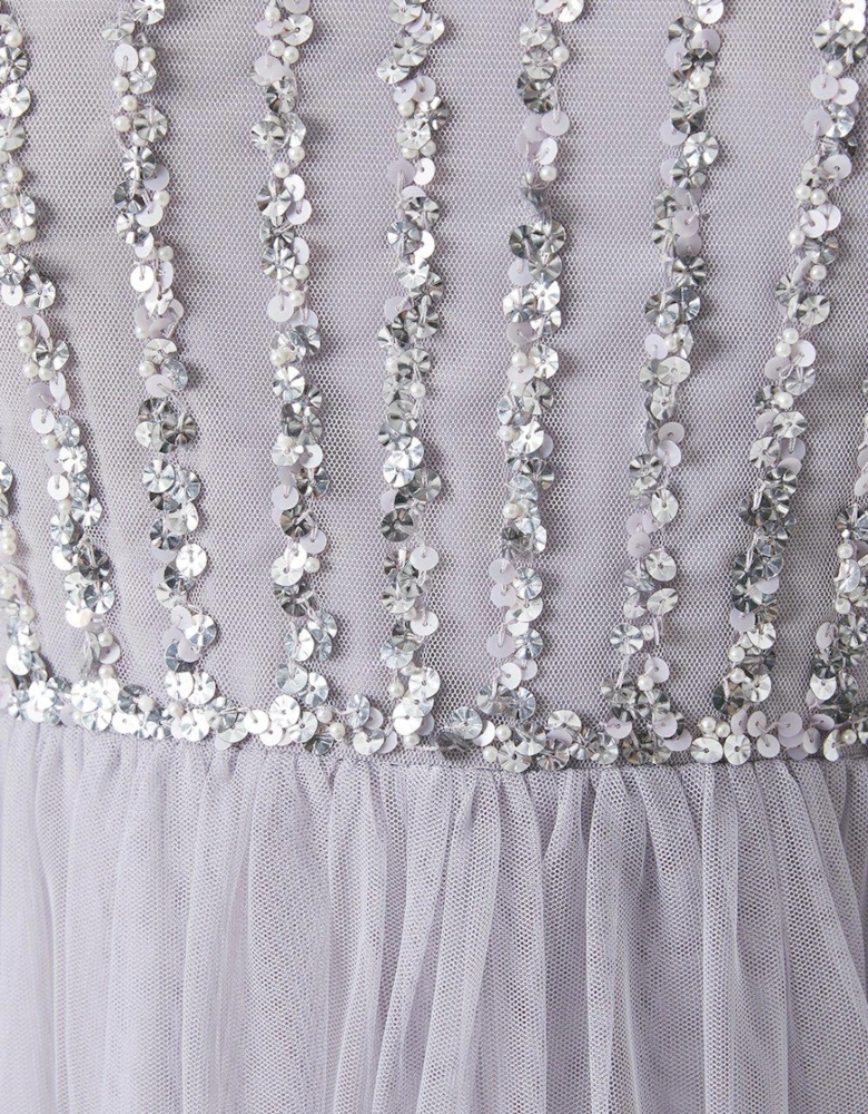 Linear Embellished Cap Sleeve Bridesmaids Dress