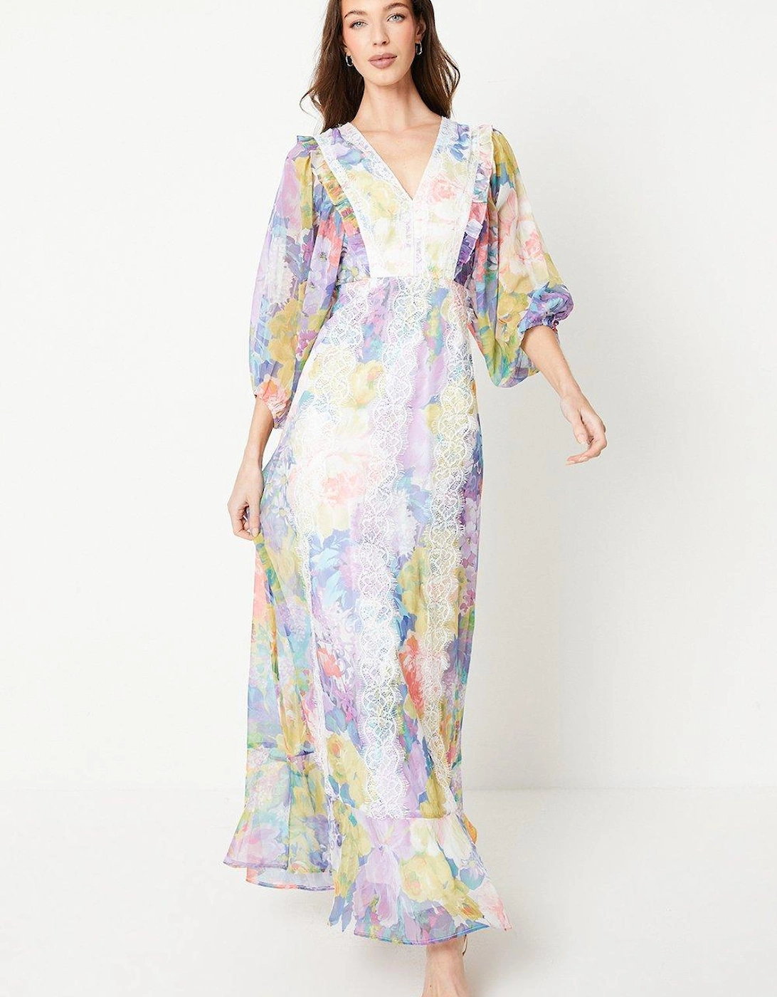 Printed Lace Trim Maxi Dress, 6 of 5