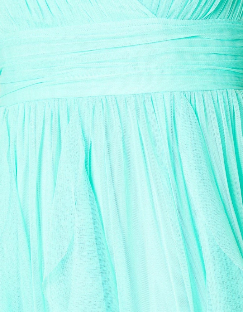 Ruffle Skirt Mesh Midi Dress