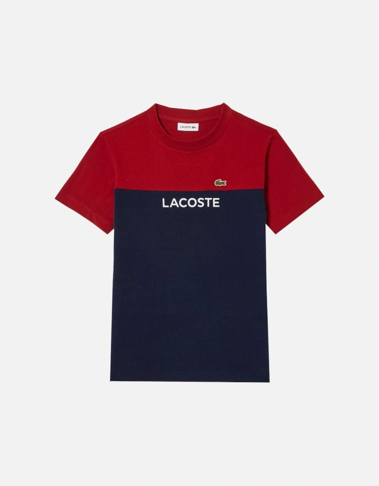 Boy's Colour blocked Bordeaux/Navy Crew Neck T-shirt