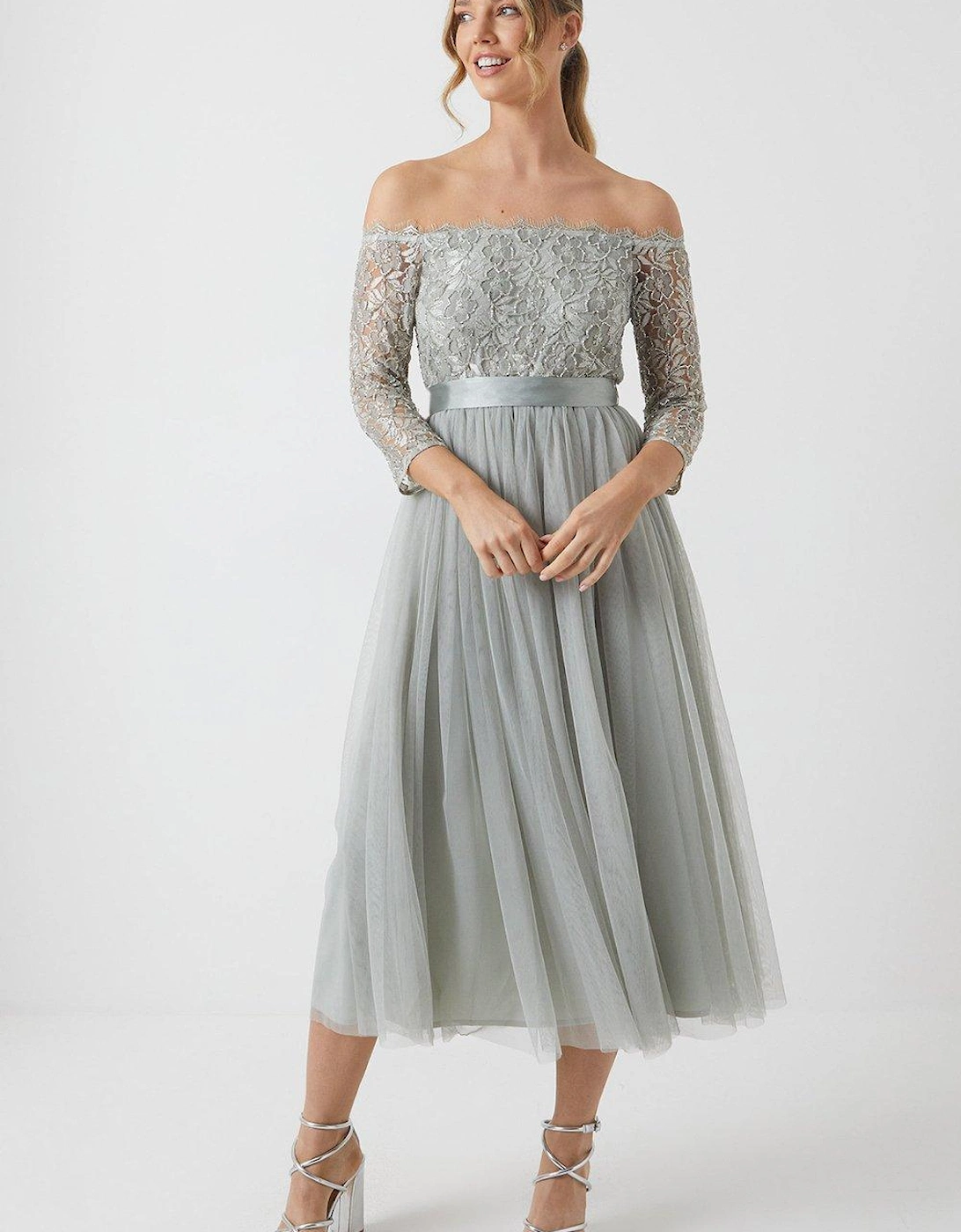 Embellished Lace Two In One Bardot Bridesmaids Dress, 6 of 5