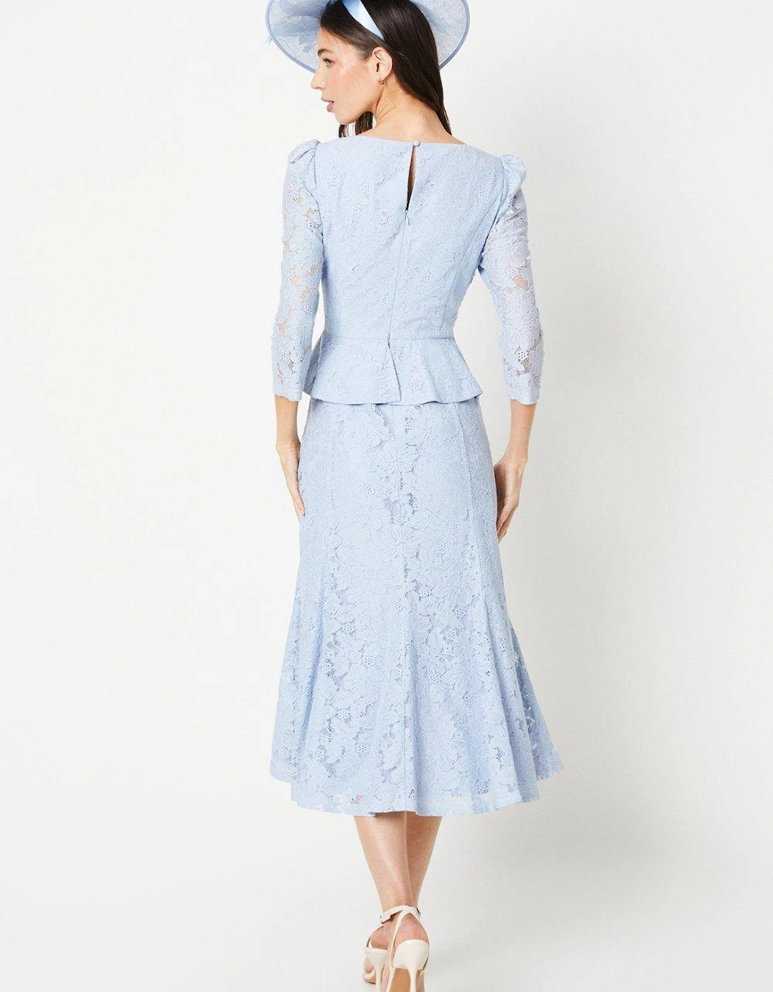 Lace Long Sleeve Belted Midi Dress