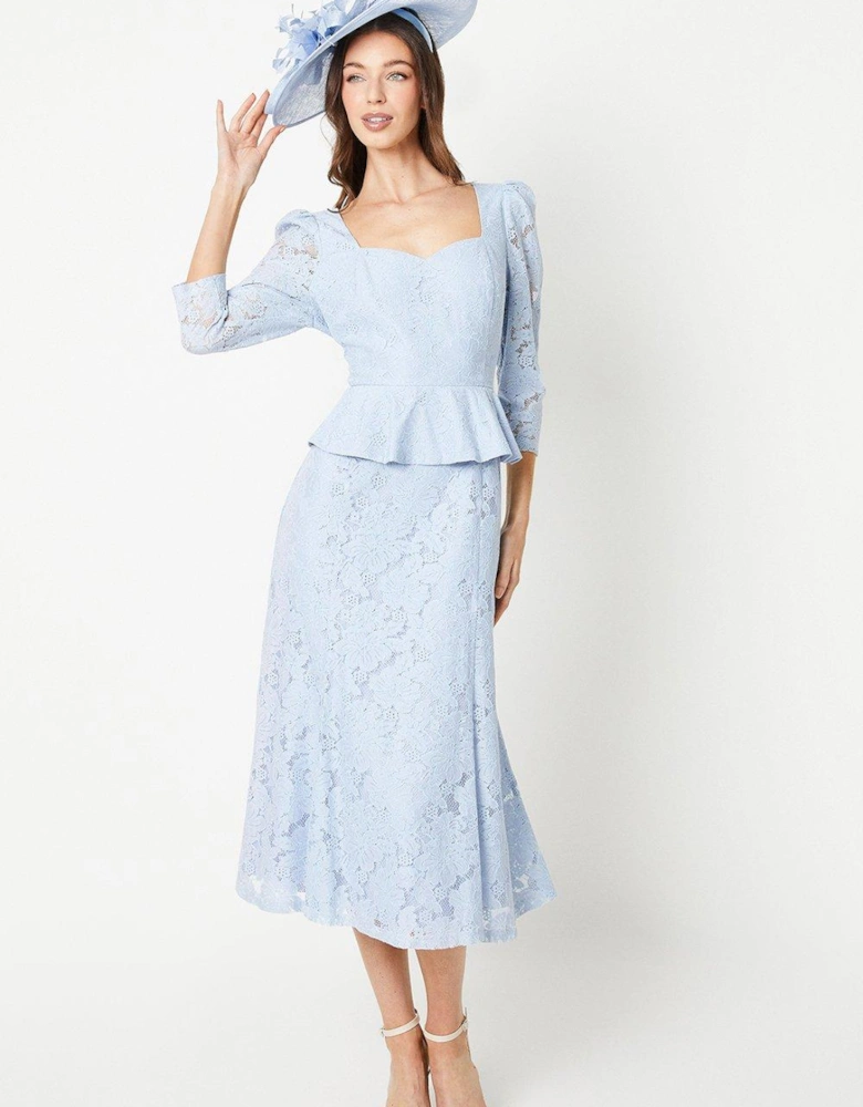 Lace Long Sleeve Belted Midi Dress