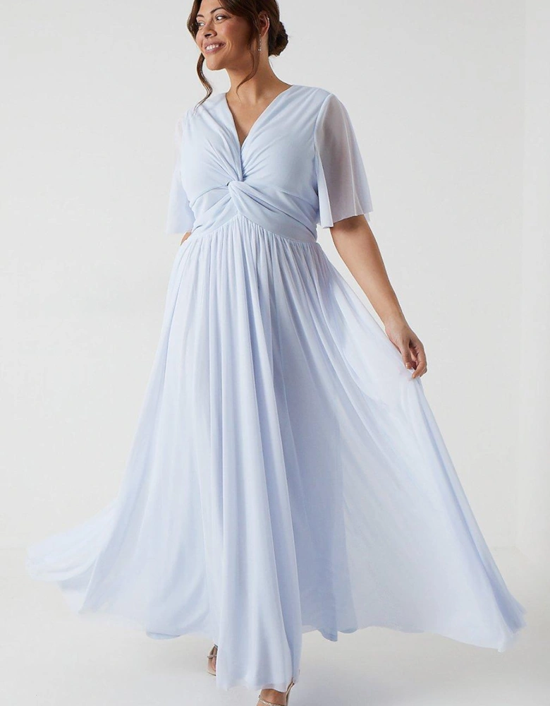 Plus Size Angel Sleeve Stretch Mesh Bridesmaids Maxi Dress