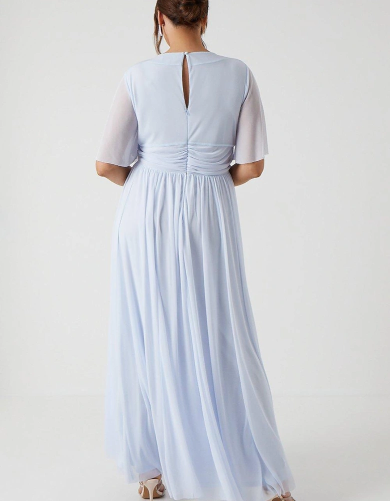 Plus Size Angel Sleeve Stretch Mesh Bridesmaids Maxi Dress