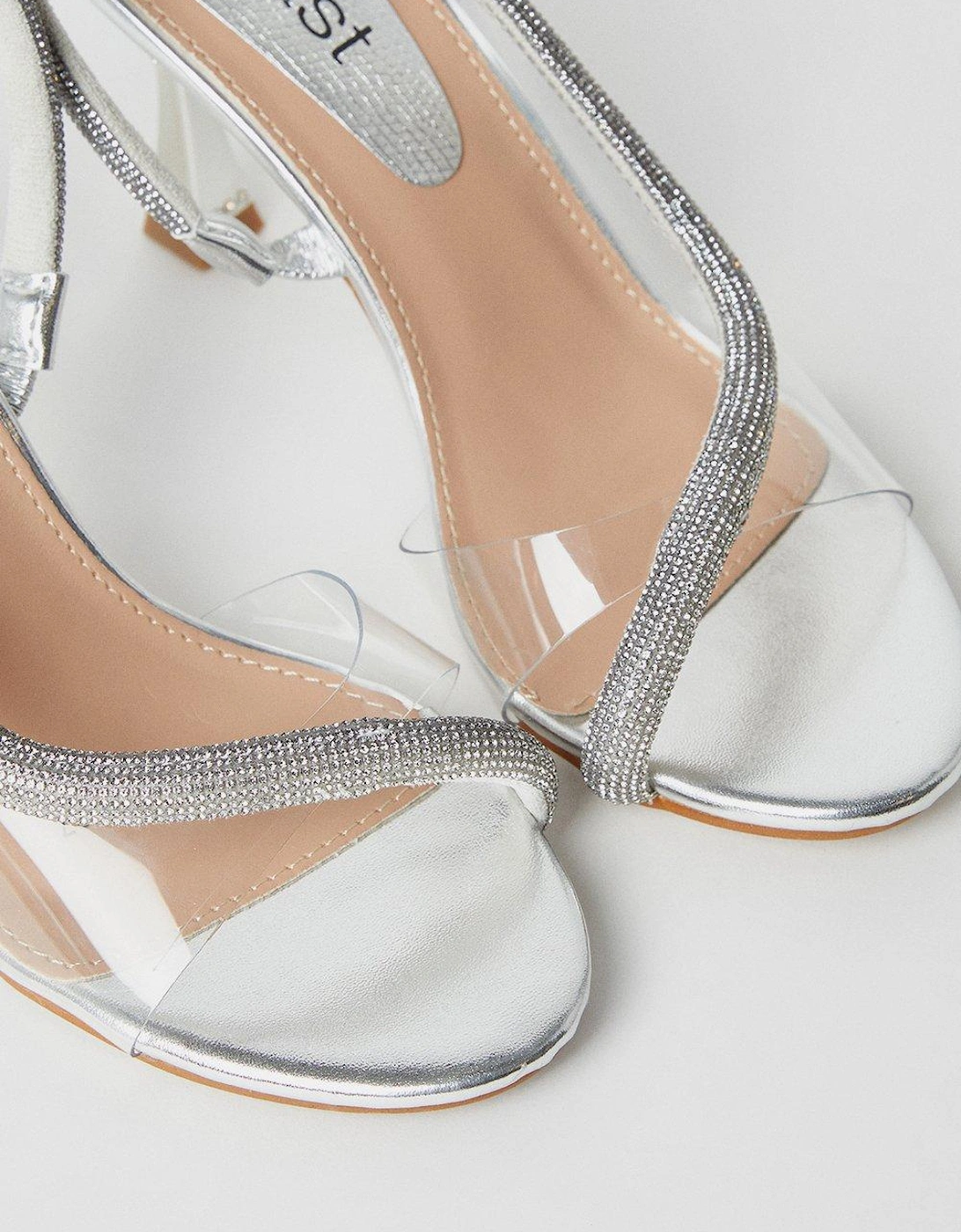 Tonya Diamante Asymmetric Slingback Vinyl High Heeled Sandals