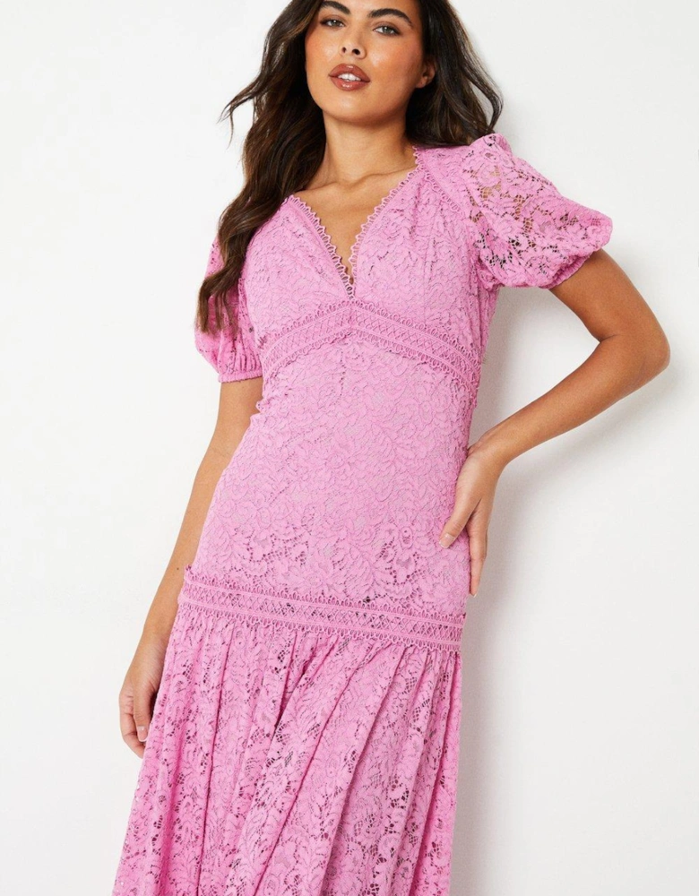 Lace Dress With Puff Sleeve
