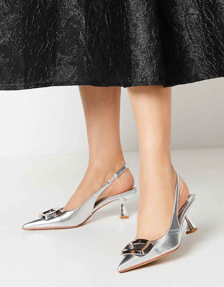 Sugar Brooch Detail Pointed Singback Stiletto Heeled Court Shoes