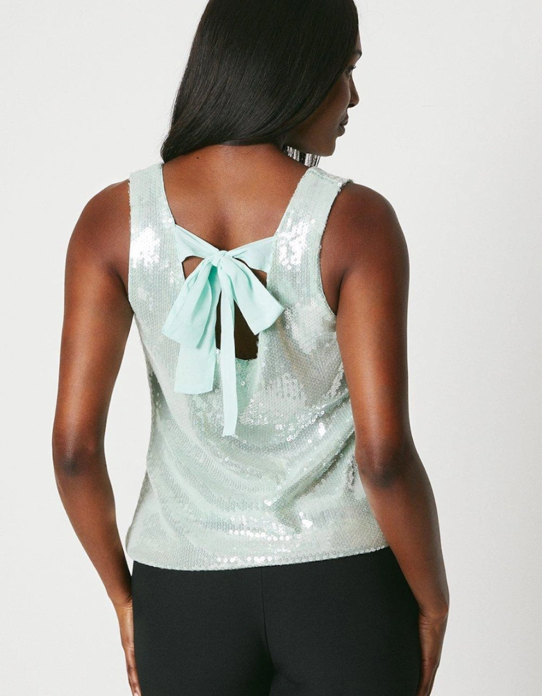 Bow Back Sequin Shell Top
