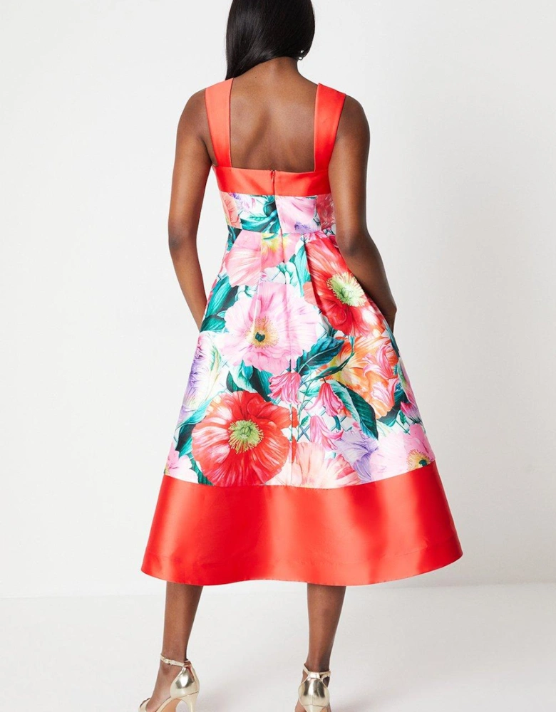 Twill Colour Block Printed Midi Dress