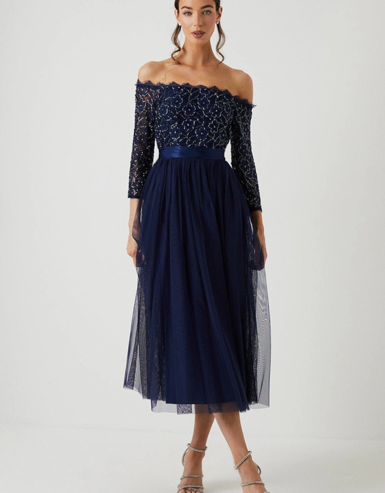 Embellished Lace Two In One Bardot Bridesmaids Dress