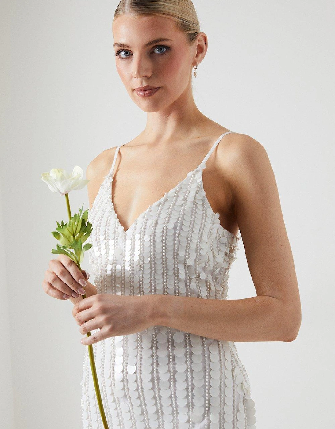 Circular Sequin Beaded Bridal Mini Dress