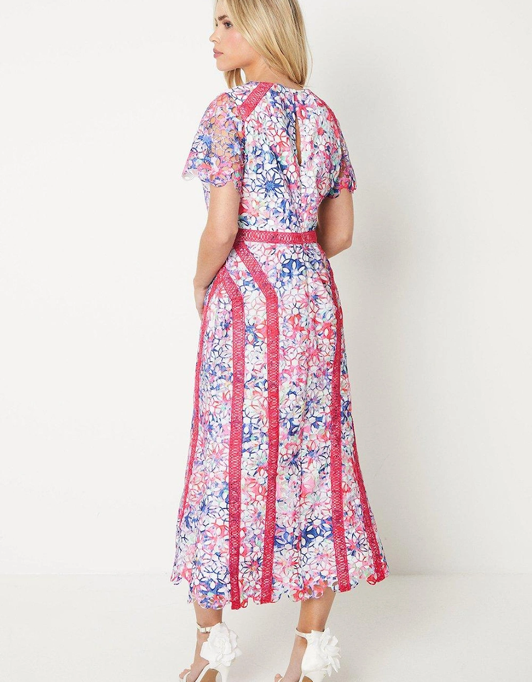 Petite Printed Floral Lace Midi Pencil Dress