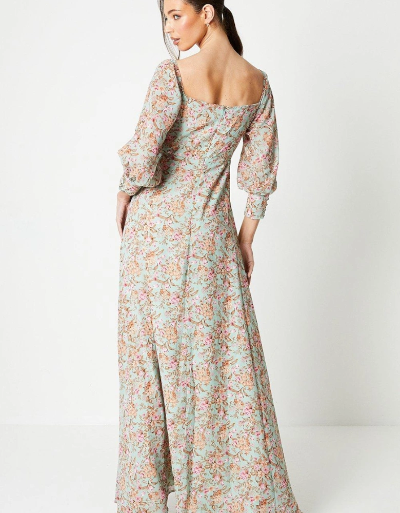 Meadow Floral Printed Bardot Maxi Dress