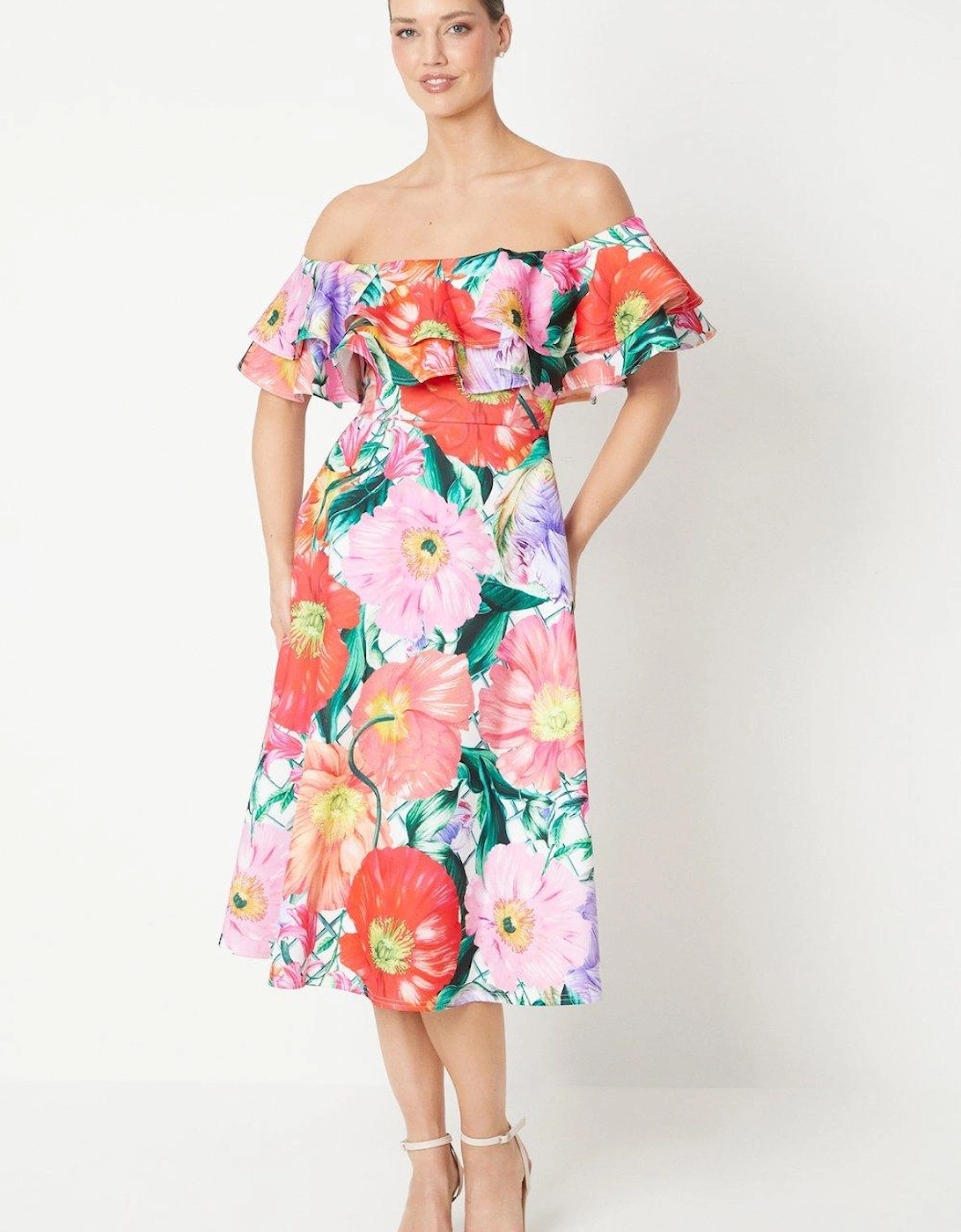 Printed Scuba Bardot Fit And Flare Dress, 6 of 5