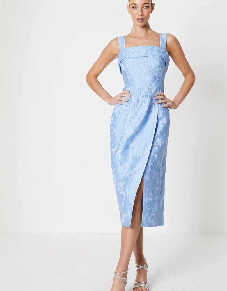Fold Detail Wrap Skirt Jacquard Dress