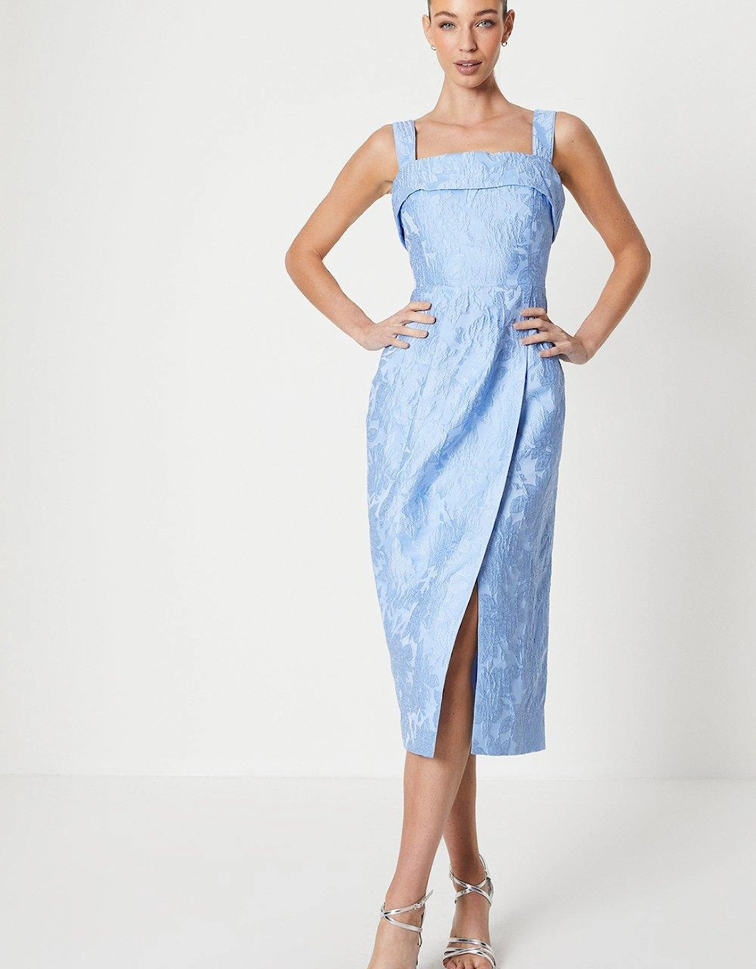 Fold Detail Wrap Skirt Jacquard Dress, 6 of 5